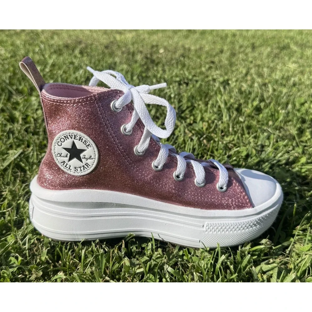 Converse Chuck Taylor All Star Kids Pink Glitter High Top Platform Shoes A05343C
